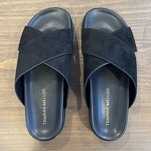 New in box; never worn - Tamara Mellon black suede lug sole sandals
